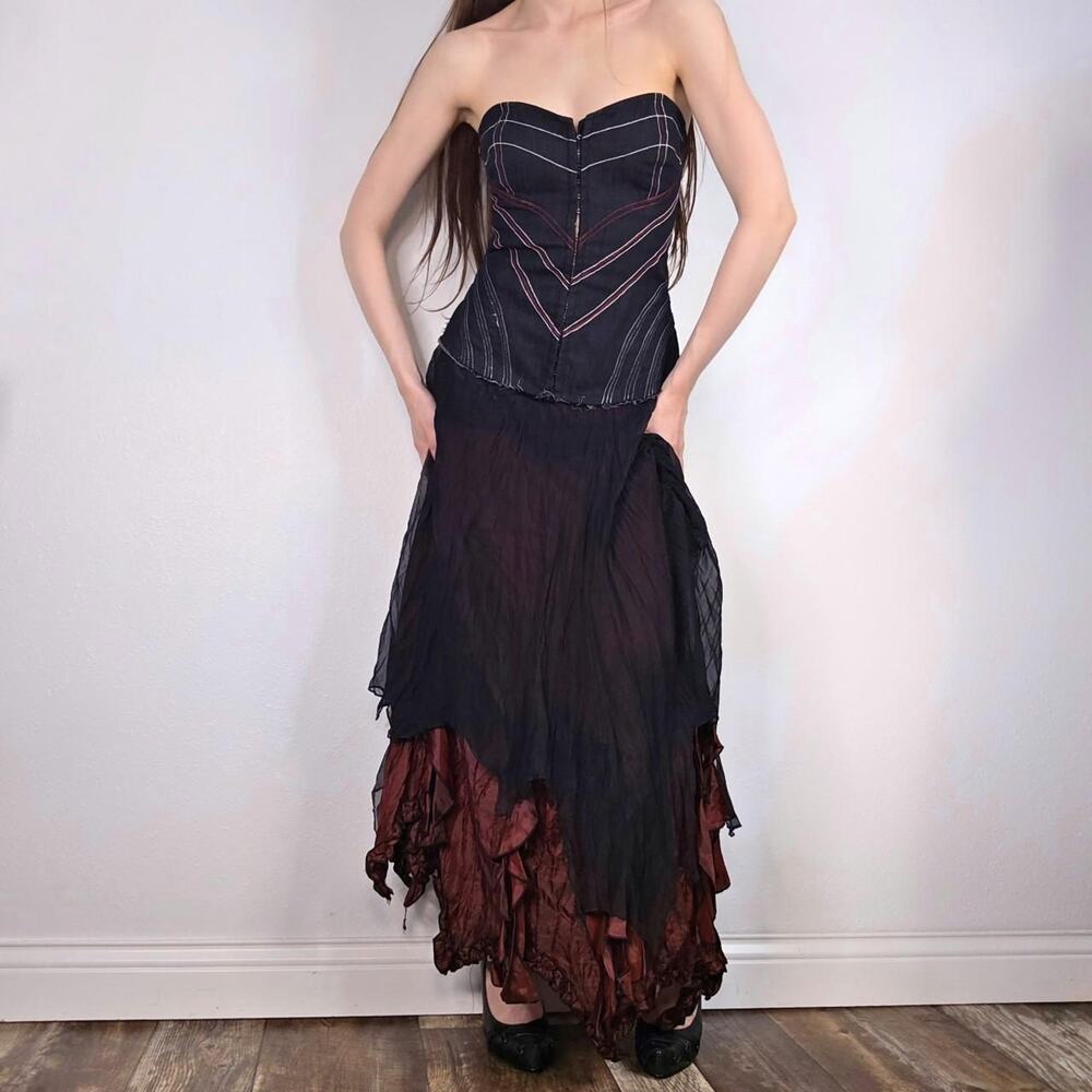 Y2K Gothic Corset Dress Whimsigoth Formal Strapless Layered Black Euro - Picture 1 of 8